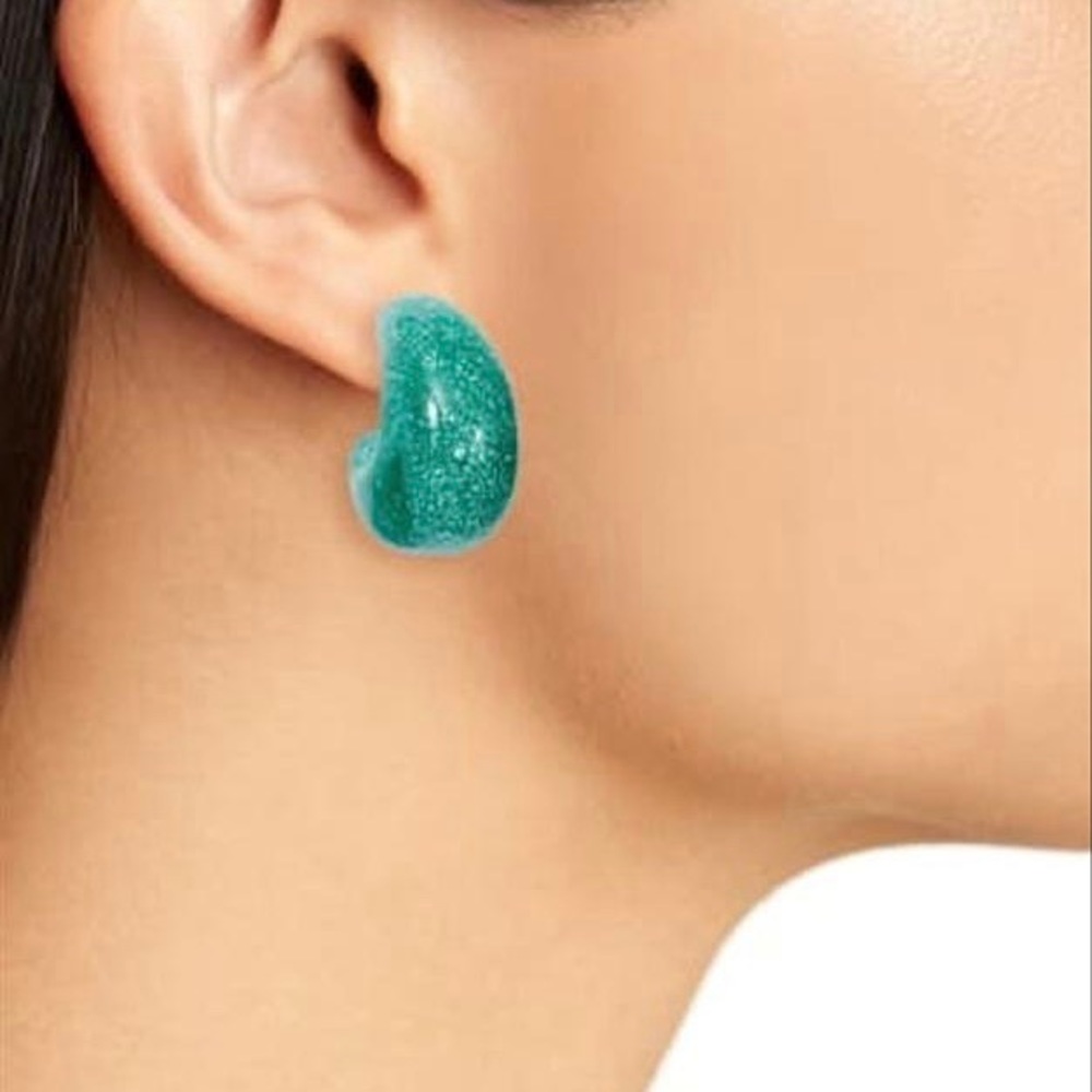 Kate Spade NWT Teal Glitter Huggie Hoop Earrings - Picture 7 of 7